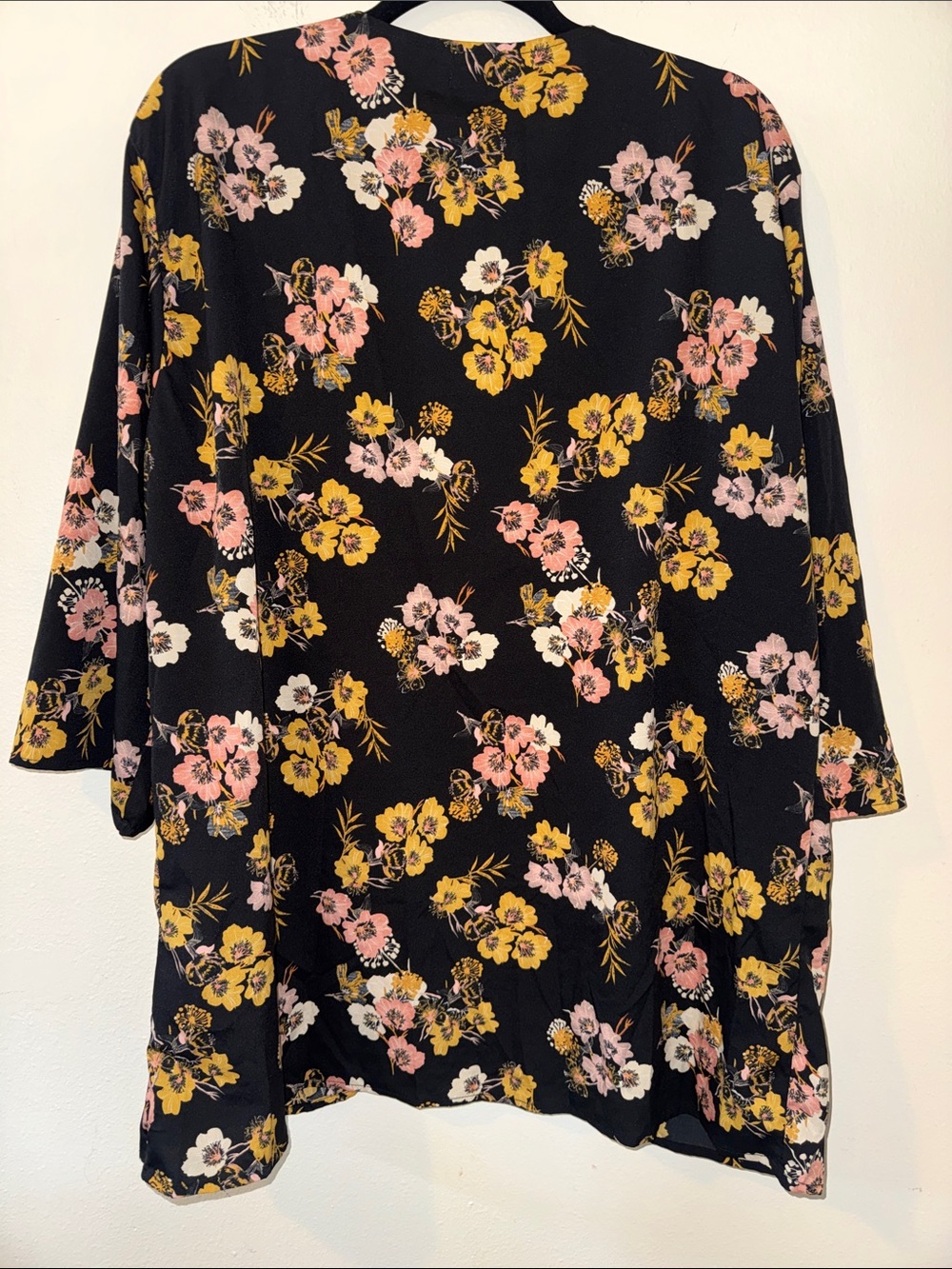 Boohoo Black Floral Duster with Pink & Yellow Blooms - Picture 4 of 4